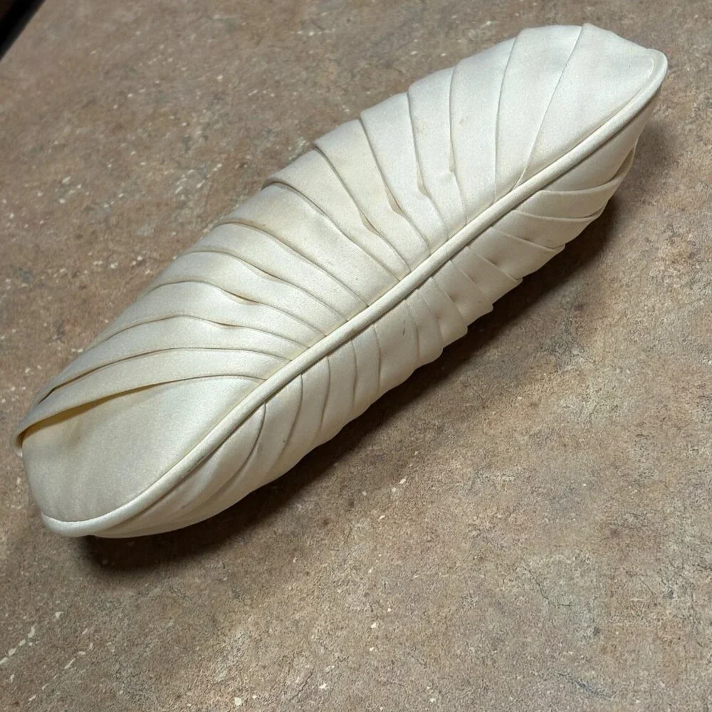 Vintage Kate Landry Pleated Satin Clutch Silver Chain Strap & Rhinestone Clasp - Picture 7 of 16